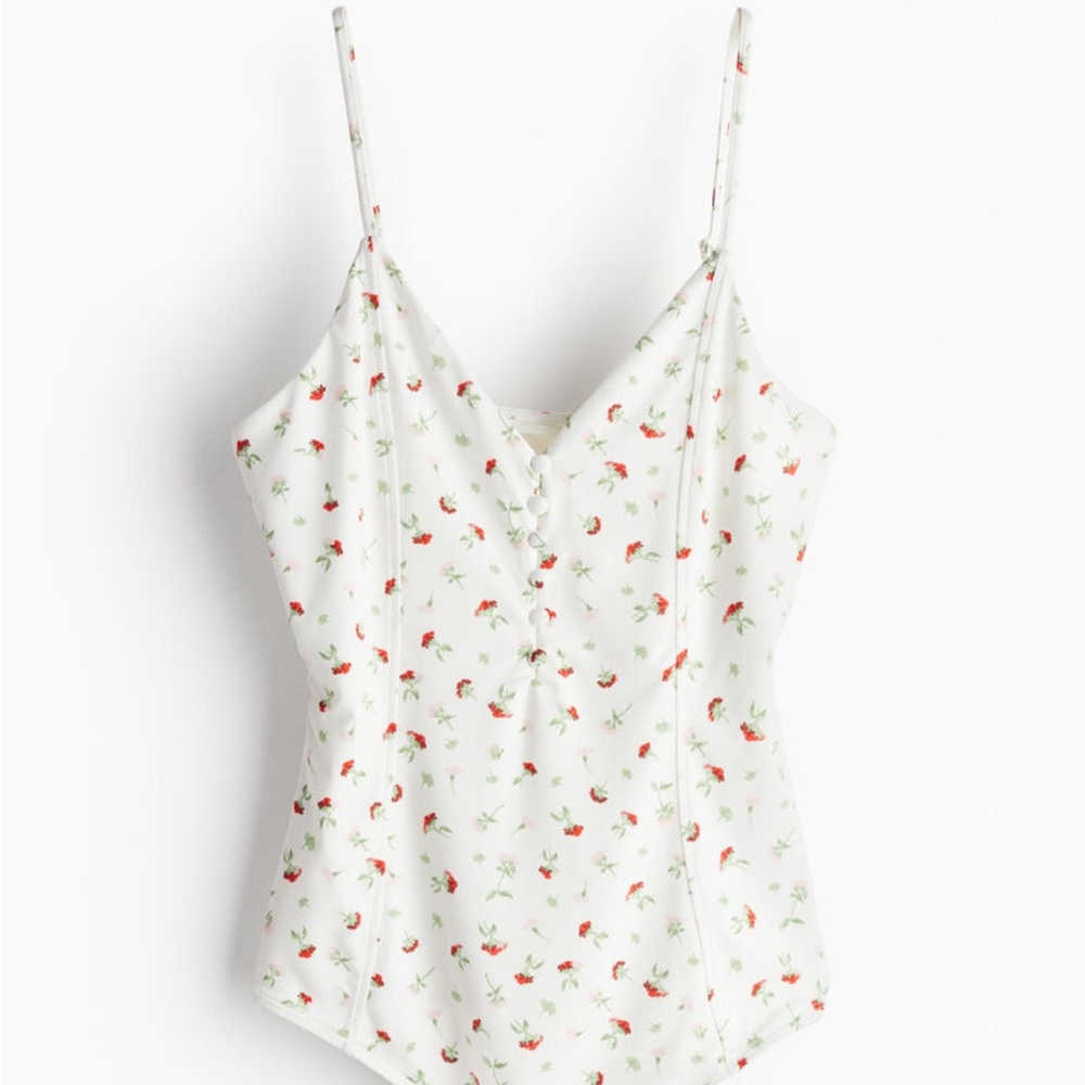 Floral Print White Women's Bodysuit